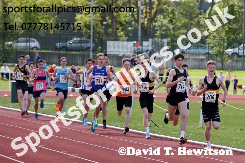 Mens under-17s 800 metres 2019 North Eastern Track and Field Champs., Middlesbrough. Photo:  David T. Hewitson/Sports for All Pics